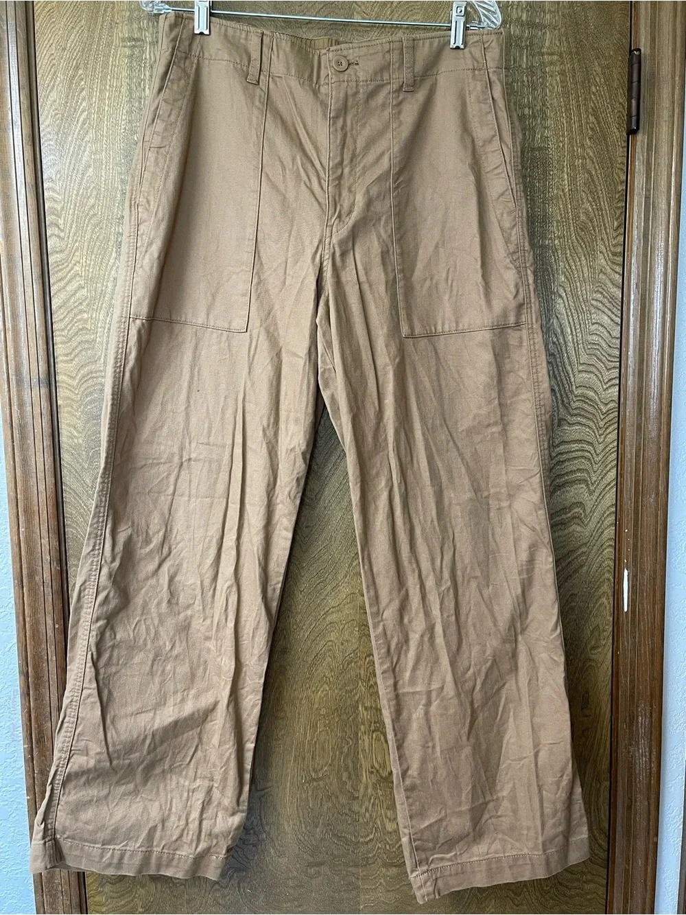 Uniqlo Women’s Camel Tan Wide Leg Utility Pants Size 30 High Rise Minimalist